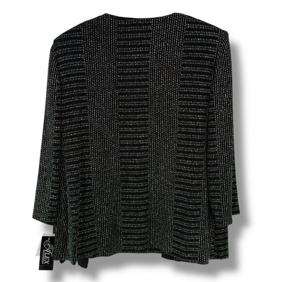 Alex Evenings 2-piece Jacket Tank Shell Glitter Stripe Shirt Set Size Large - Picture 2 of 5